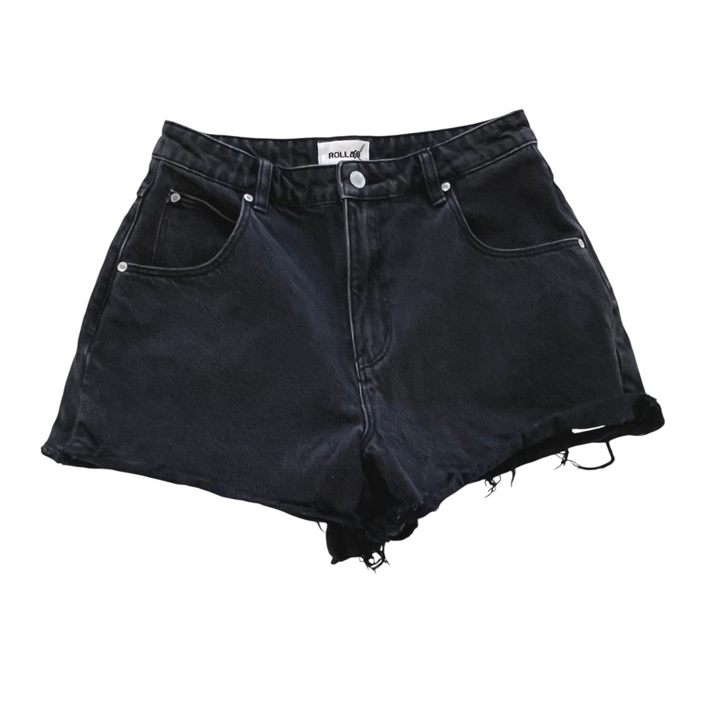 Rollas NWT Mirage High Rise Loose Fit Denim Shorts Washed Black Raw Hem 28 - Picture 7 of 10